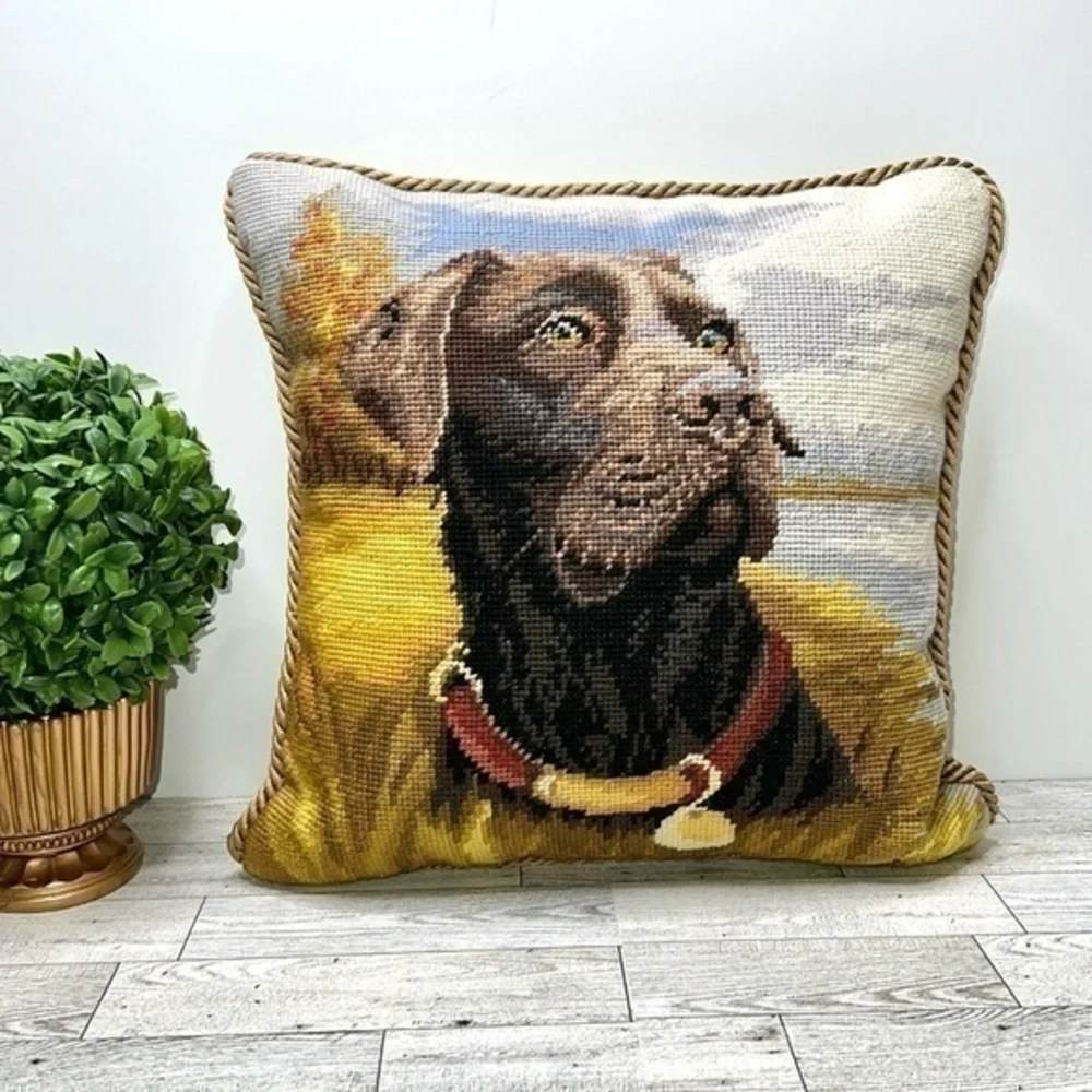 Chocolate Lab 14” Needlepoint Throw Pillow